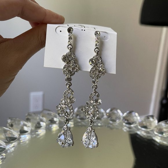 Crystal embellished long tear drop earrings - Picture 2 of 2